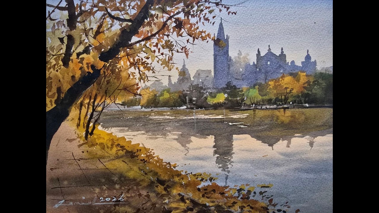 How to Paint an Autumn Lake Landscape in Watercolor
