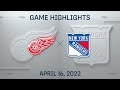 NHL Highlights | Red Wings vs. Rangers - Apr. 16, 2022