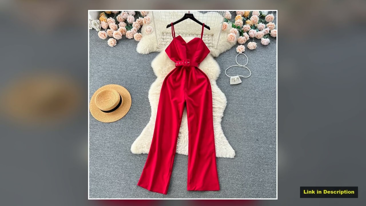 Summer Women Long Jumpsuits V Neck Sleeveless Belt Design Loose Wide Legs Pants 2025 New Fashion