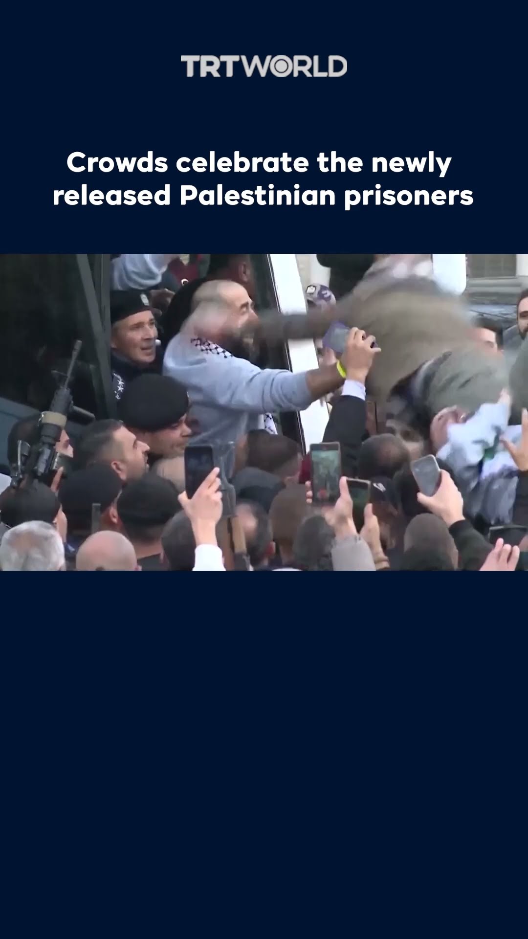 Crowds celebrate the release of Palestinian prisoners in Occupied West Bank