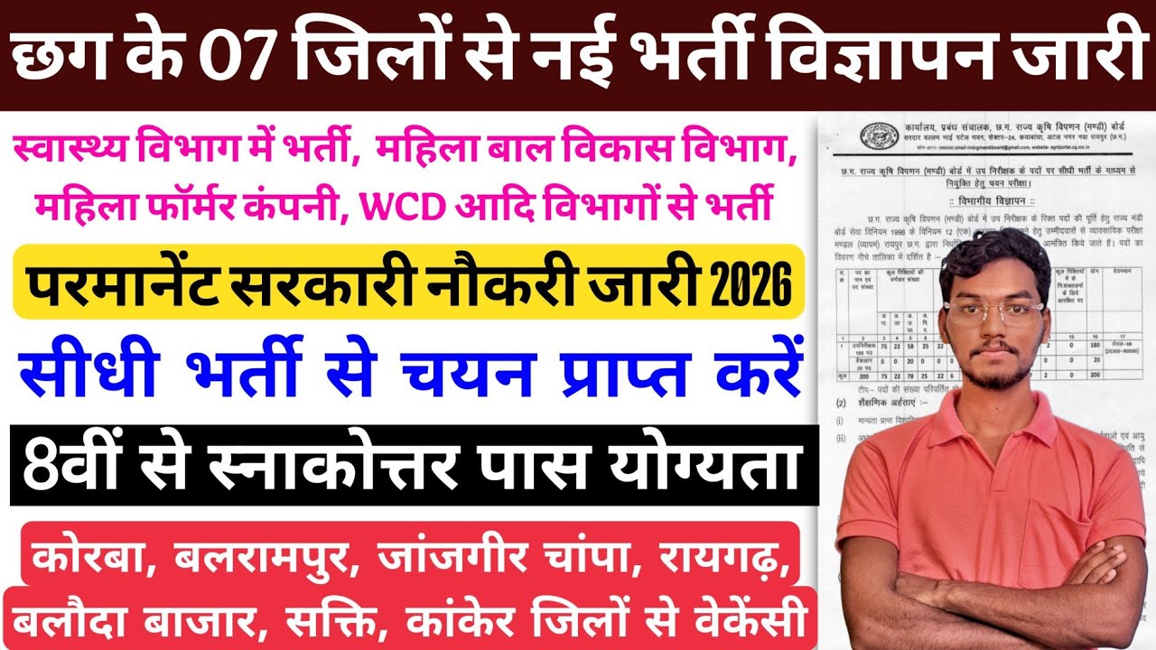 छग के 07 जिलों से नई भर्ती फरवरी 2026/Regular भर्ती/chhattisgarh govt job vacancy 2026