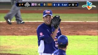 20130719 CPBL 犀牛VS獅 4下 林宗男Nice Play攔下游擊方向反彈球,刺殺小破劉芙豪