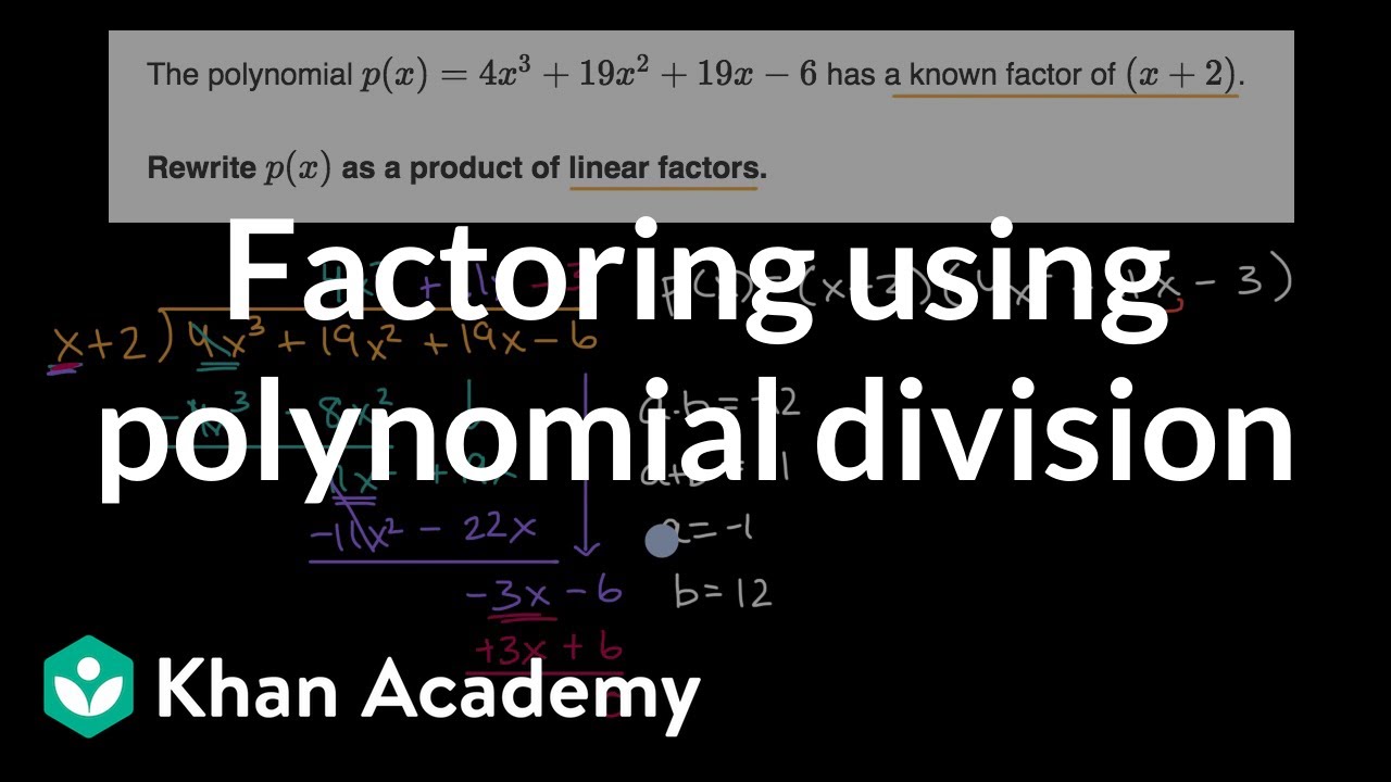 Factoring Using Polynomial Division Video Khan Academy