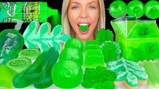 ASMR MUKBANG *Green Desserts* Sour Candy Graffiti Sprayer, Spoon, Edible Cactus, Apple Jelly 먹방