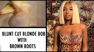 How to: Blunt Cut Bob + Brown Roots on Blonde (613) Hair! FT. YWIGS.COM