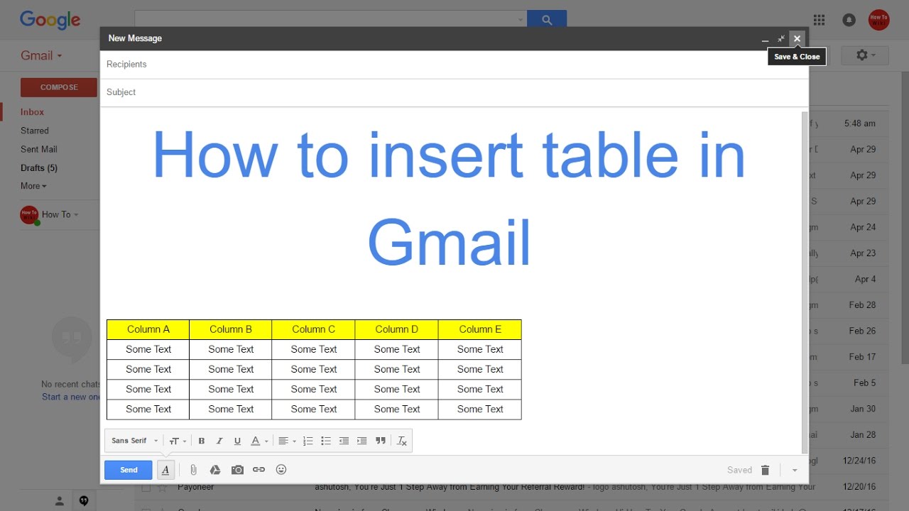 How to insert table in Gmail using Google Docs - YouTube