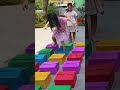 Family Fun Games - Funny Play Lucky Footsteps crossing color Boxes #shorts