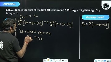 Let S10 denote the sum of the first 10 terms of an A.P. If S20=3S10 then S30:S10 is equal to....