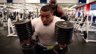 LARRYWHEELS VS STEVE GENTILI 450LB INCLINE DUMBBELL PRESS!