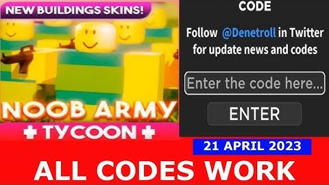 *ALL CODES WORK* Noob Army Tycoon 1 ROBLOX | April 21, 2023