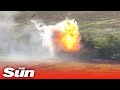 Ukrainian forces blow up an unsuspecting Russian tank in a massive blast