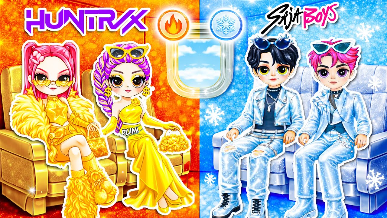 💖K-Pop Demon Hunter: Huntrix & Saja Boys Golden vs Silver Makeover Airplane | DIY Fashion Mira Dolls