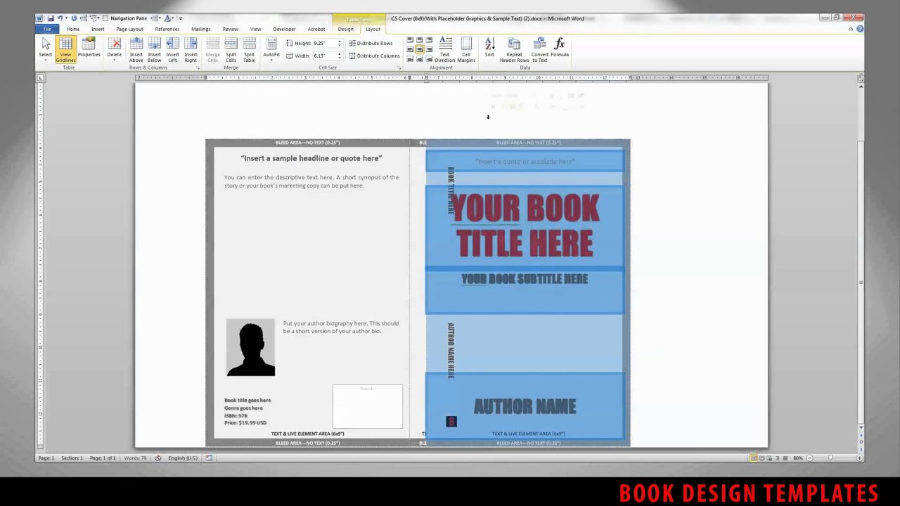 book cover template word