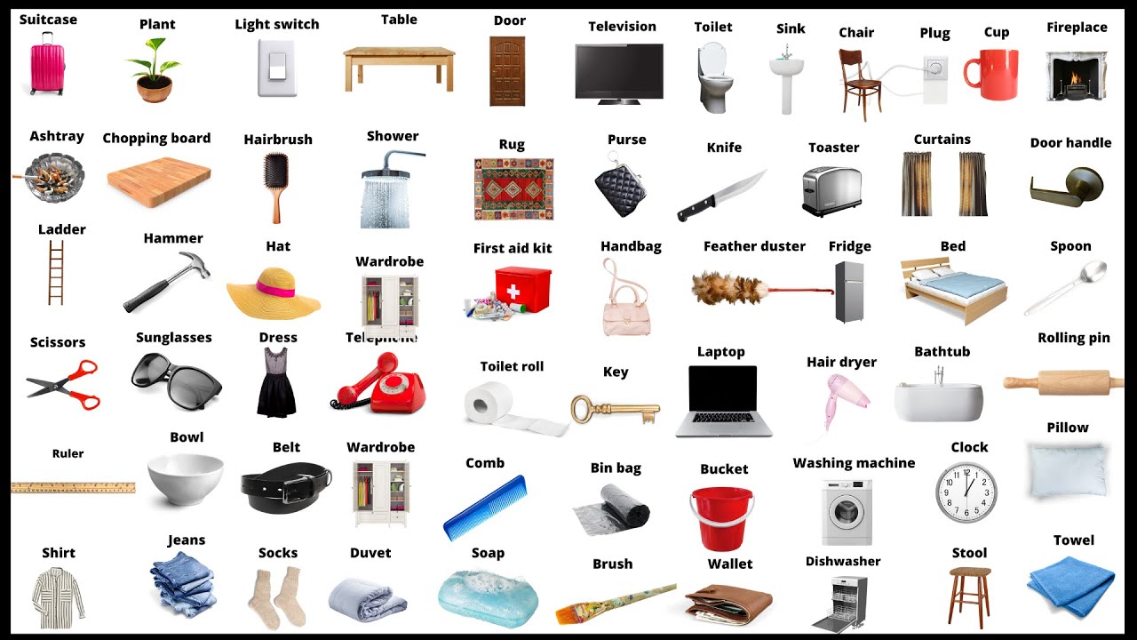 English Vocabulary - 100 HOUSEHOLD ITEMS 