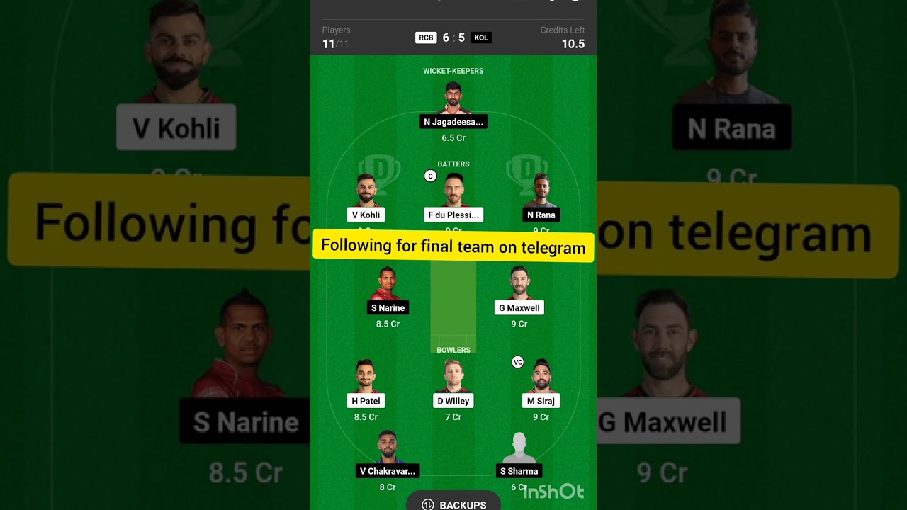RCB vs KOL Dream11 Prediction|RCB vs KOL Dream11|RCB vs KKR Dream11 Prediction|
