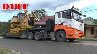 Kalau Warnanya Full Orange Jadi truk Trailer Pos Indonesia - FAW 460 JH6 Muatan D10T CAT
