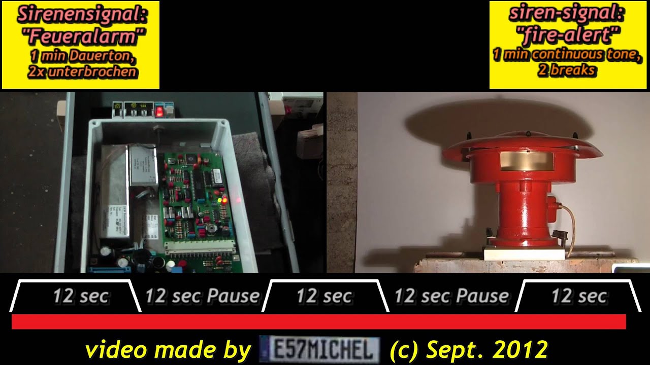Restaurierte Tiefton-Sirene S145 aus DDR-Produktion mit Feueralarm-Signal