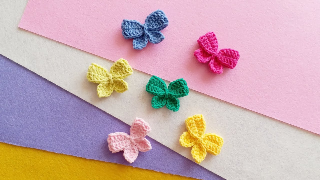 钩针编织，小巧可爱的蝴蝶结，做发夹胸针简直太合适啦！