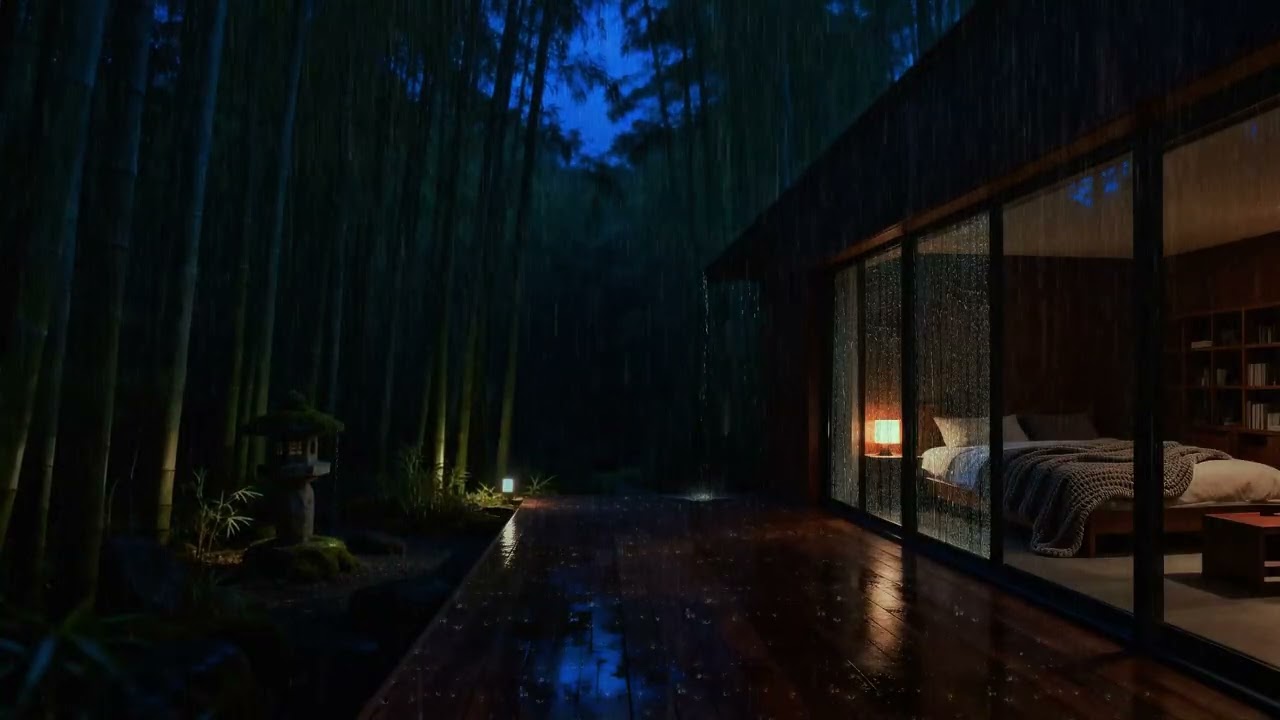 Midnight Rain in Japanese Forest Cabin 🌧️ Deep Sleep Sounds