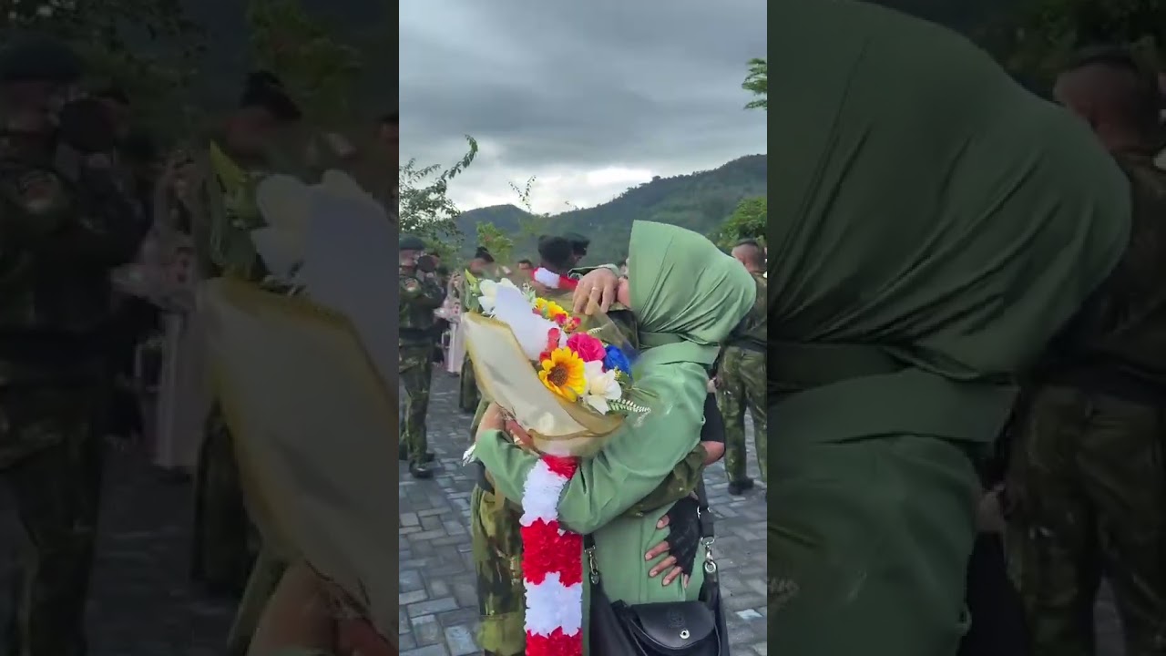 Lari Gembira Sambut Suami Pulang #tni #satgas