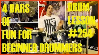 COOL DRUM BEATS FOR BEGINNER DRUMMERS - DRUM LESSON #254