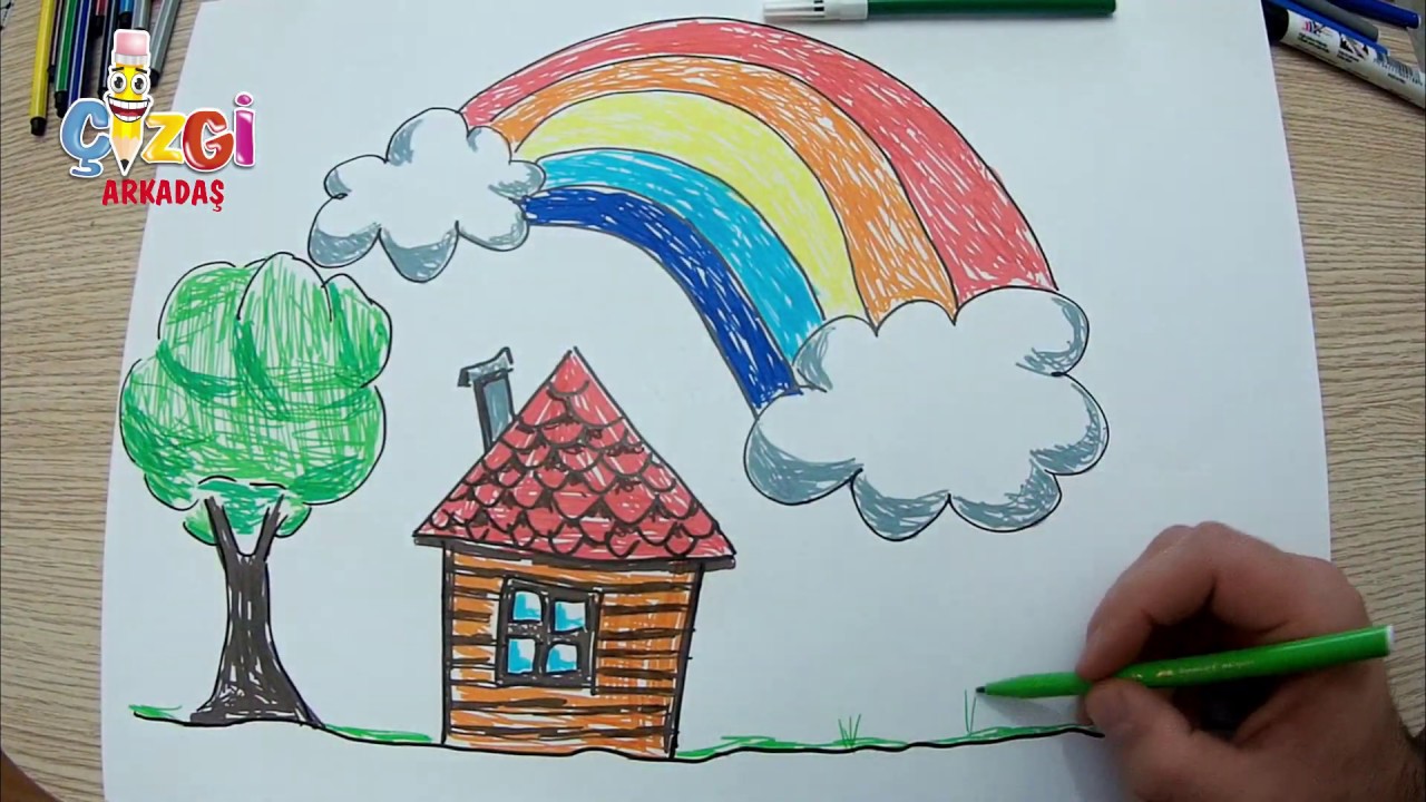 gokkusagi ve bulut nasil cizilir kolay gokkusagi cizim how to draw cizim bulutlar animasyon filmler