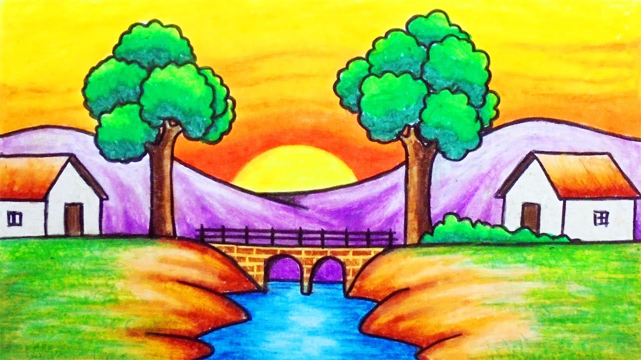 How to Draw Beautiful Sunset Scenery with Oil Pastels for beginner Step by  Step - YouTube