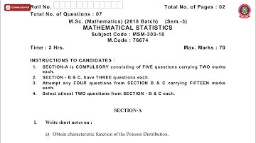 MSC 3RD SEM MATHEMATICS MATHEMATICAL STATISTICS NOV 2019 | PTU