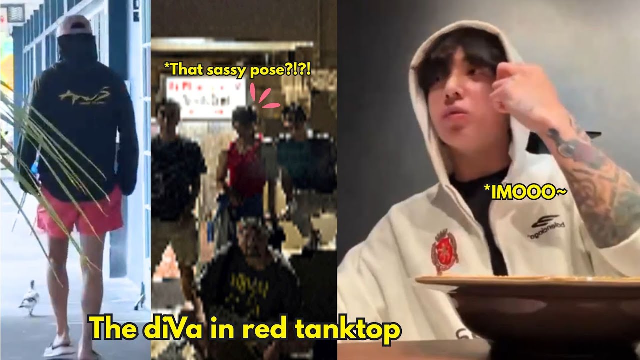 Taehyung in that red tank top?!! The way Jungkook cutely talking to his