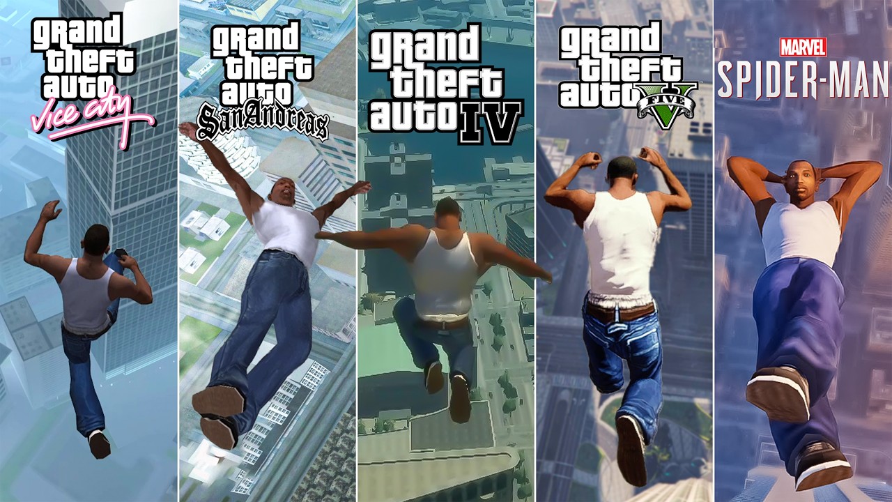 CJ Jumping from Highest Points in Every GTA Game — Including Spider-Man Remastered