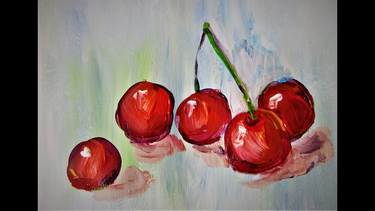 Cireșe. Tutorial de pictură pentru începători/Cherries. Painting tutorial for beginners.