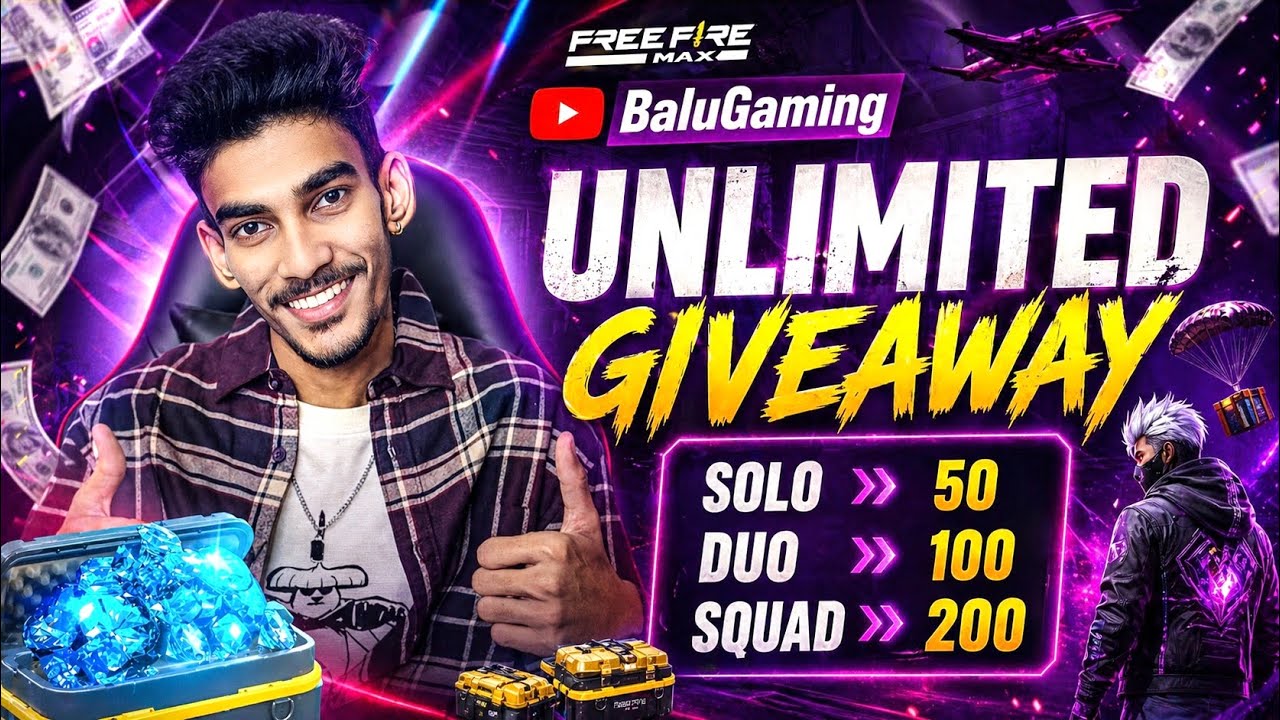 365days giveaway series day109 unlimited giveaway Balugaming is live telugu #freefire #gaming