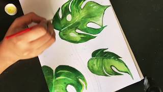 How to paint Monstera Leaves for Beginners