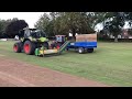 Scarifying a cricket outfield with our koro scarifier