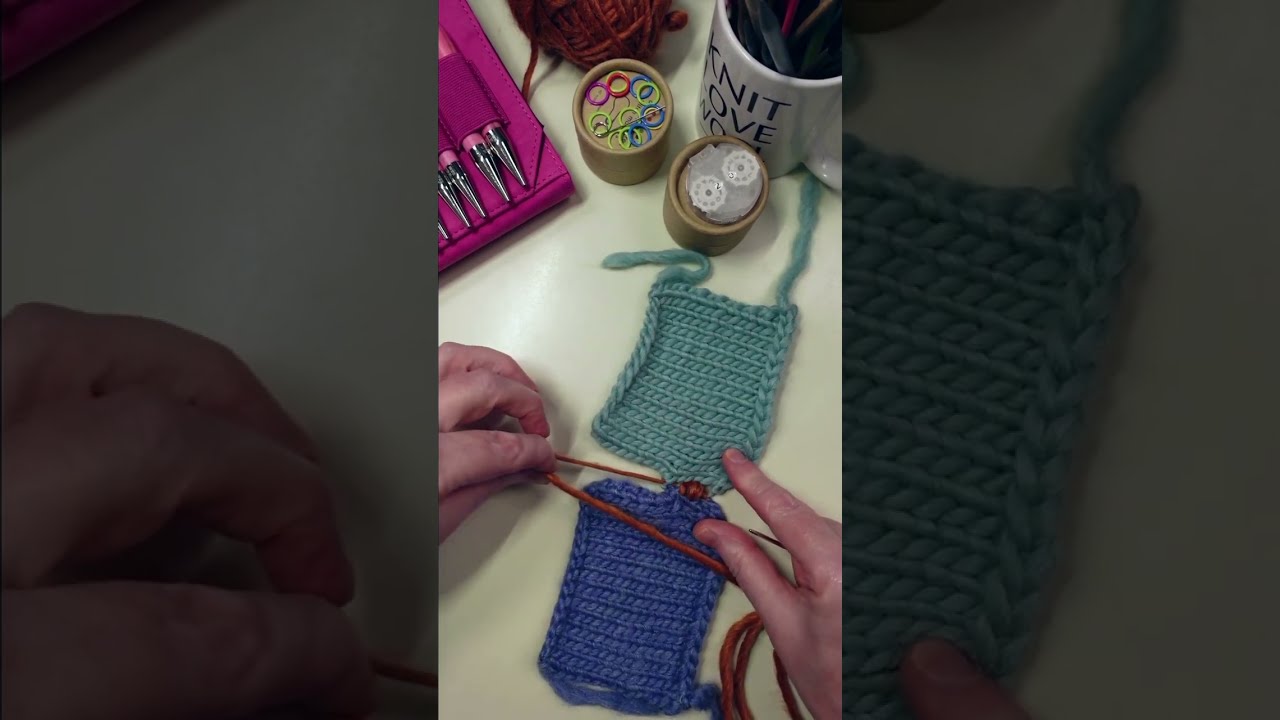 Maschenstich oder Matrazenstich um Nähte bei Gestricktem zu schließen