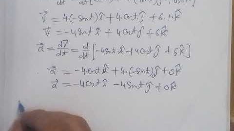 A particle moves along the curve x=4cost,y=4sint,z=6t Find the velocity and acceleration at time t=0