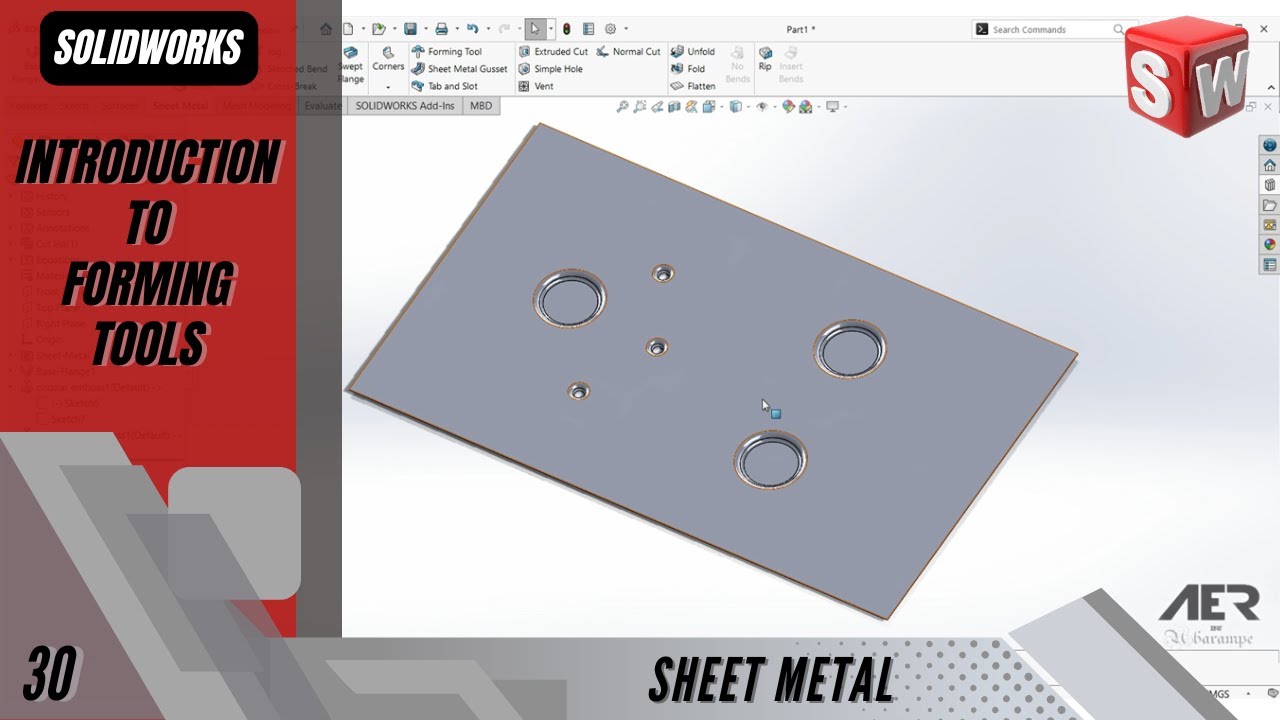 Введение в формовочные инструменты | Листовой металл | Учебное пособие по Solidworks | Этап №30, ...