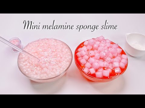 【ASMR】🌸角切りのメラミンスポンジスライム❣️【音フェチ】Mini melamine sponge slime 스펀지 슬라임