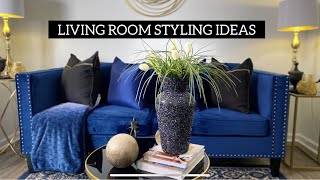 NEW* GLAM DECORATE WITH ME #LIVING ROOM STYLING IDEAS #Blue # Black #Gold #Home Decor Inspiration