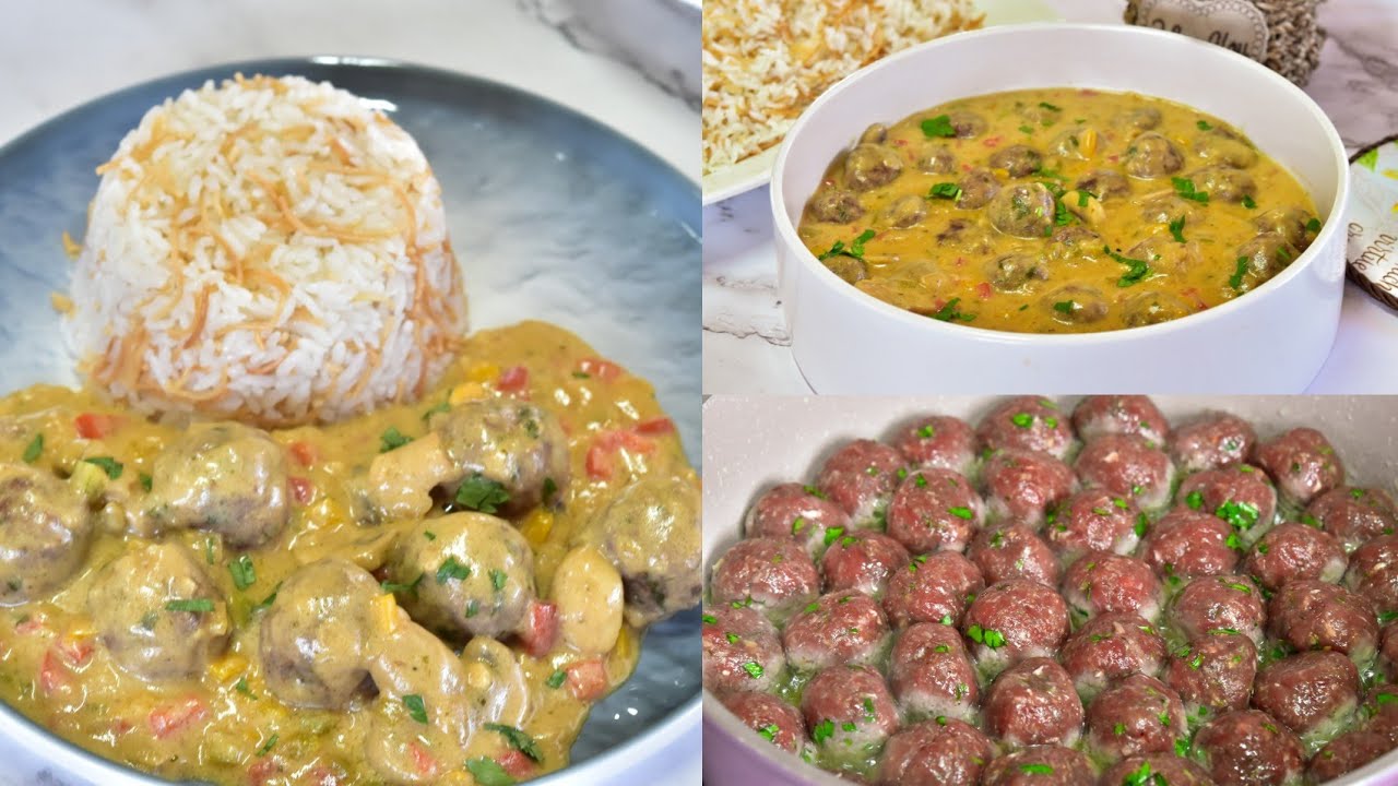كرات الكباب مع الصلصه البيضاء من غير كريما من الوصفات المطلوب بكل بيت 😋😋😋Kebab balls with mushrooms