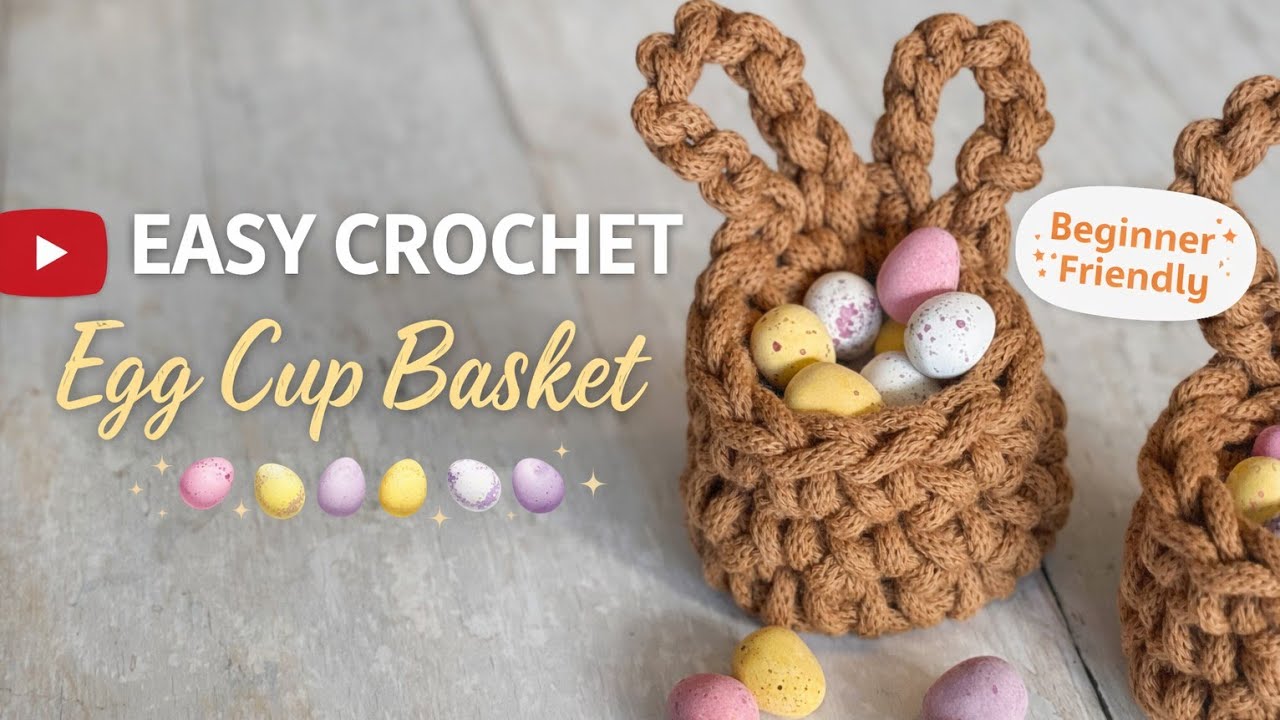 Easy Crochet Egg Cup Basket with Bunny Ears| Quick Easter Crochet Pattern for Beginners