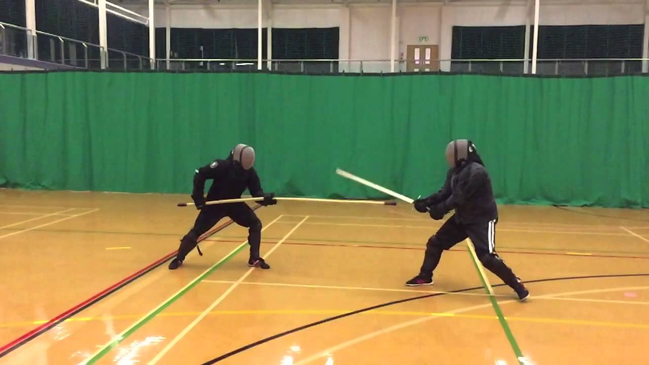 AHF Michael vs Nick - longsword vs spear sparring - Playback 1/4 normal speed - Recorded 120fps