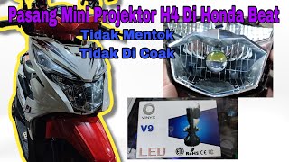 Pasang Lampu Mini Projector H4 di motor honda beat. Mini proji