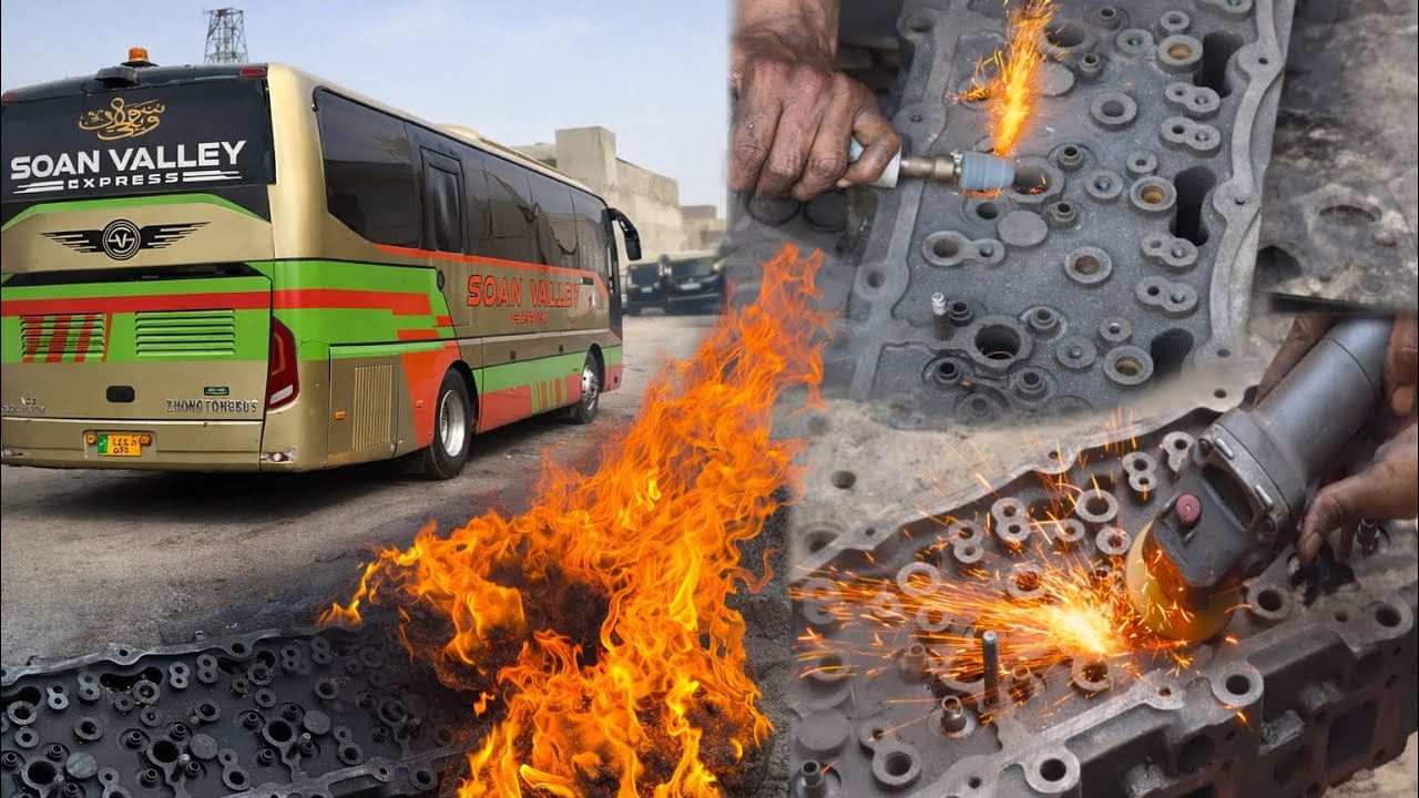 How Bus Engine Head Is Repaired After Major Damage | Full Heat Cleaning, Welding & Rebuild Process .