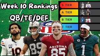 Week 10 Rankings & Tiers (QB/TE/DST)