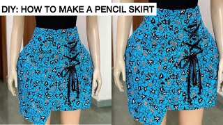 Easy Pencil Skirt With Lapel and Lacing | how to cut and sew a pencil skirt)