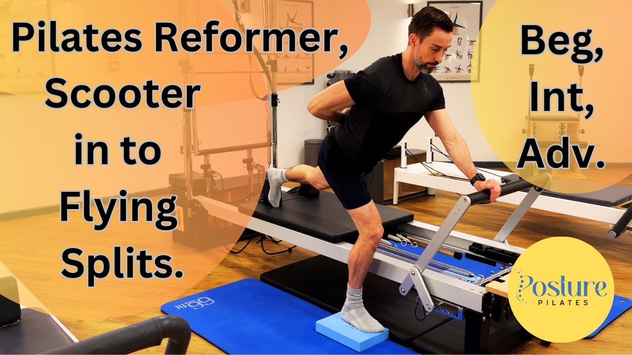 Пилатес на реформере, скутер, переход от «летающего шпагата» к «летящему шпагату». Для начинающих,