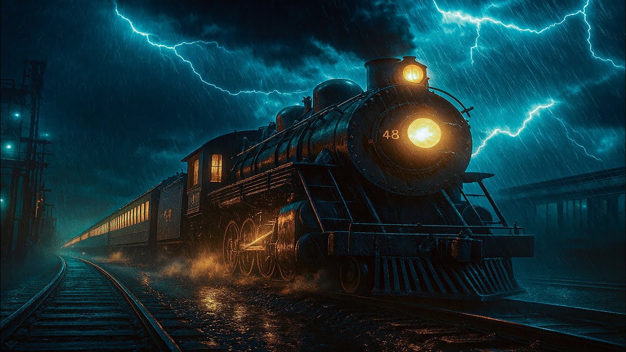 Tempestade Durante uma Viagem Noturna de Comboio a Solo | Trovão Suave e Relaxante | Ambiente RDR2