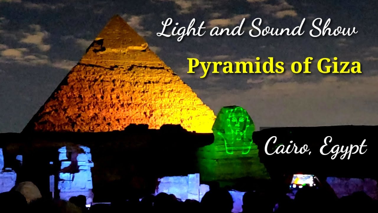 Light and sound show at the Great pyramids of Giza, in Cairo, Egypt ...