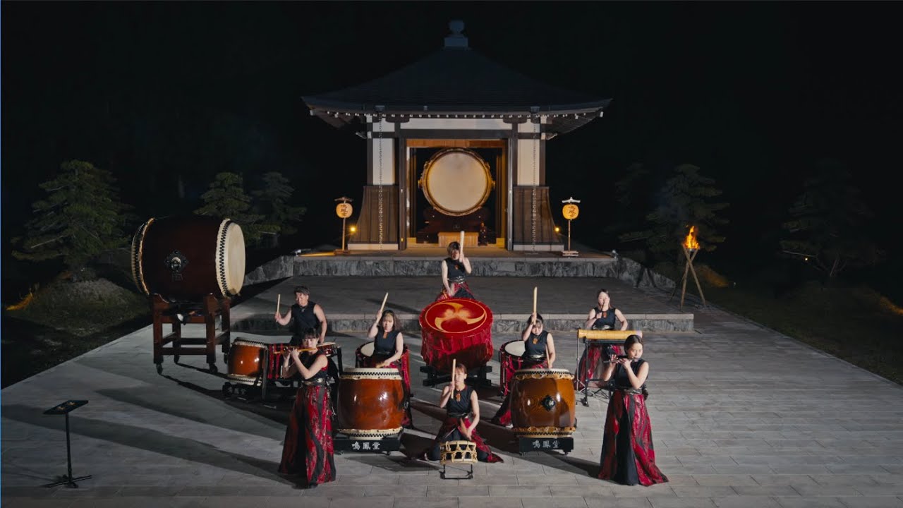 Japanese taiko drumming on a private forest stage